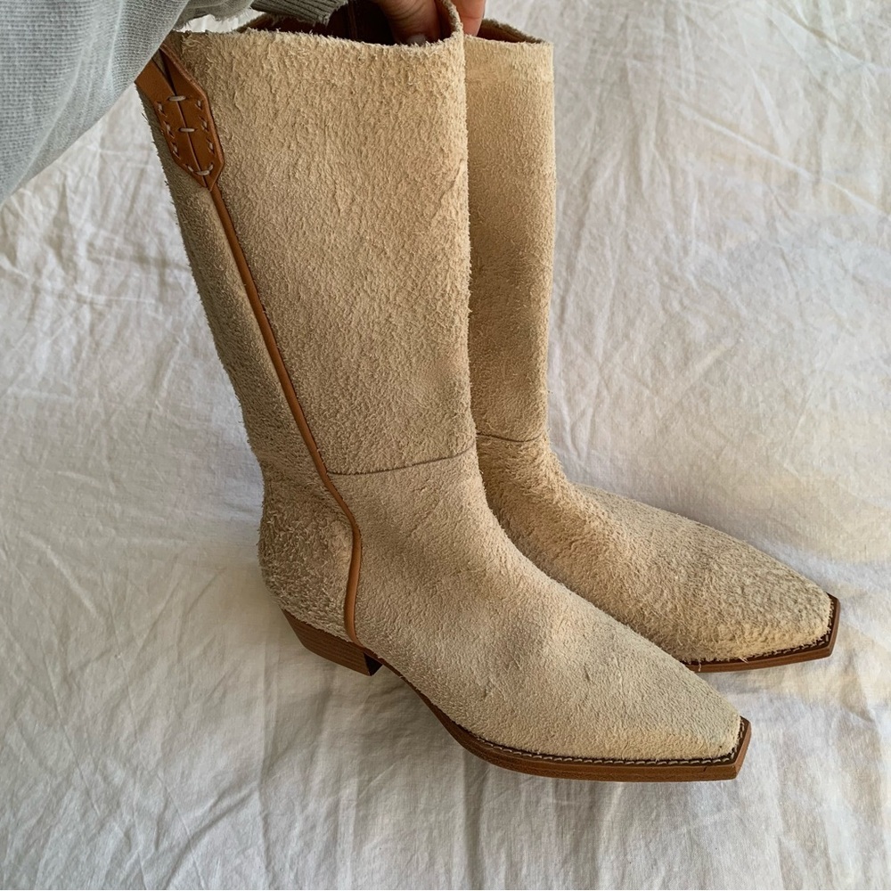 Free People We The Free Montage Tall Western Suede Boots English Khaki Cream - Picture 9 of 12